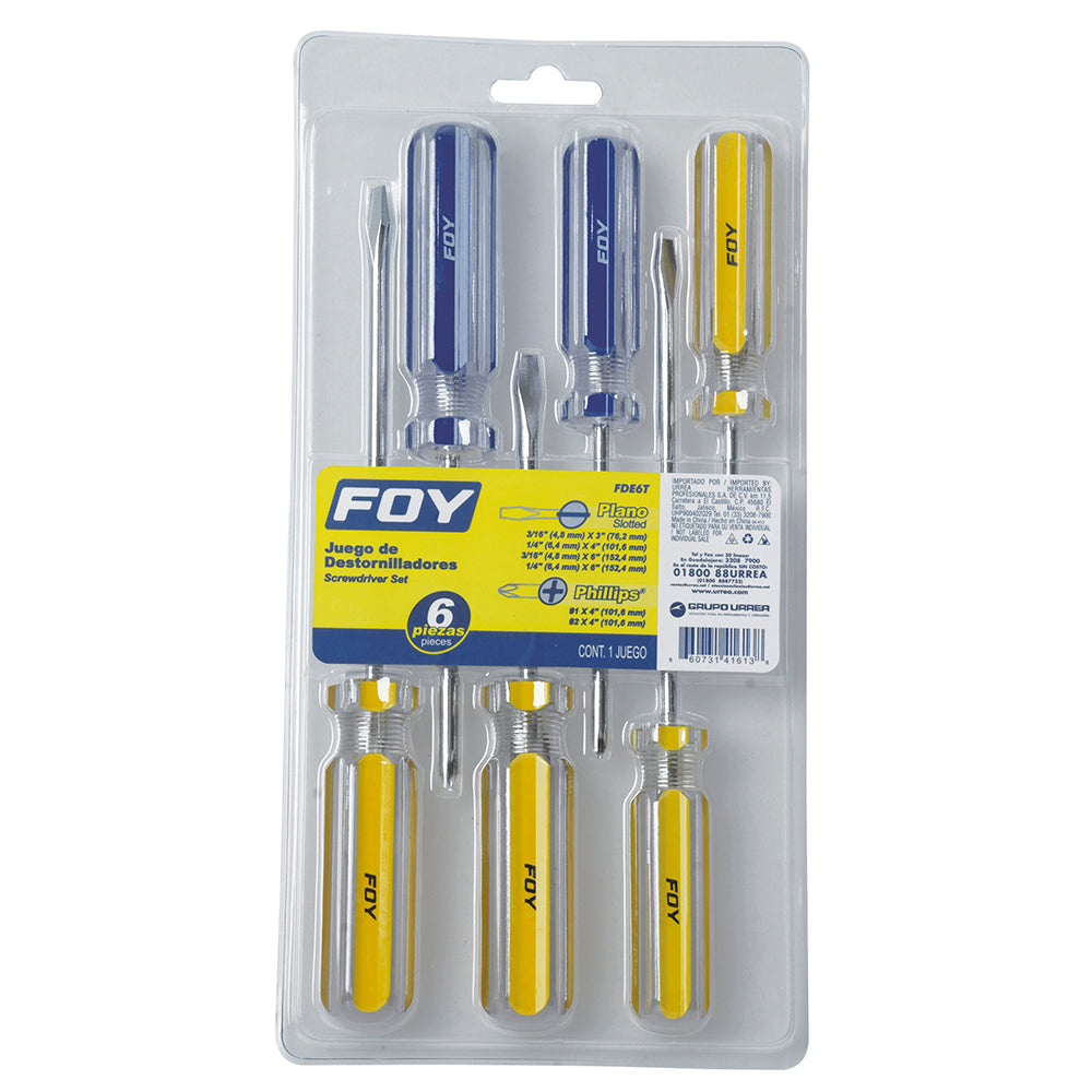 DESTORNILLADORES (JUEGO 6PZ) MANGO PVC COMBINADO (USO REGULAR) FOY FDE6T