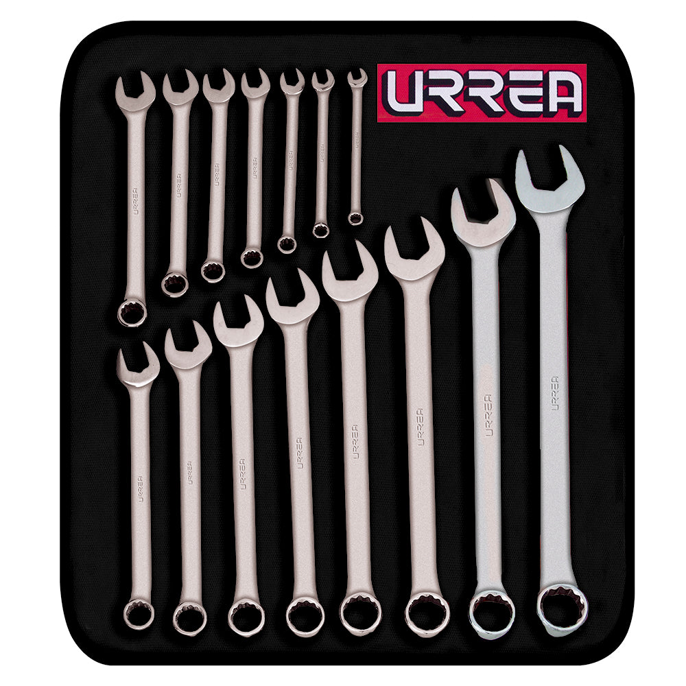LLAVES COMBINADAS (JUEGO 15PZ) 5/16 - 1-1/4" SATIN STD 12P URREA 1200FA