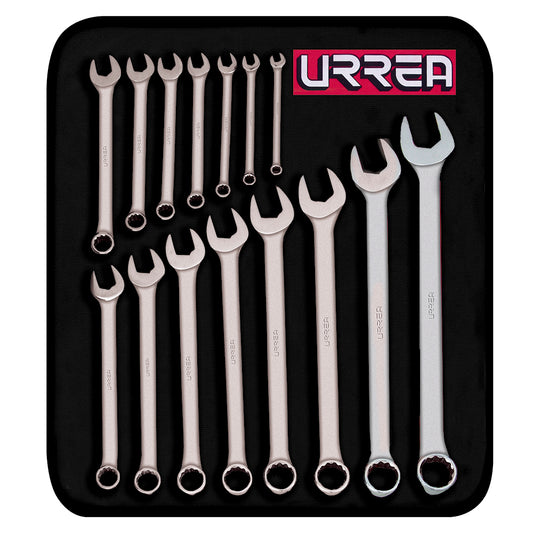 LLAVES COMBINADAS (JUEGO 15PZ) 5/16 - 1-1/4" SATIN STD 12P URREA 1200FA