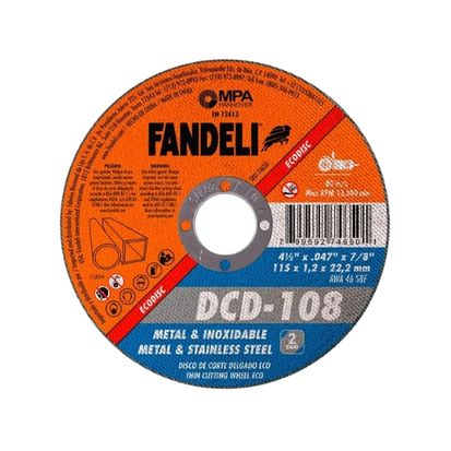 DISCO CORTE METAL E INOXIDABLE 4-1/2" X 3/64" X 7/8" (ECONOMICO) DCD-108 FANDELI 74650