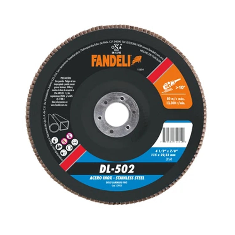 DISCO LAMINADO INOX 4-1/2 X 7/8 GRANO 60 DL-502 FANDELI 72953