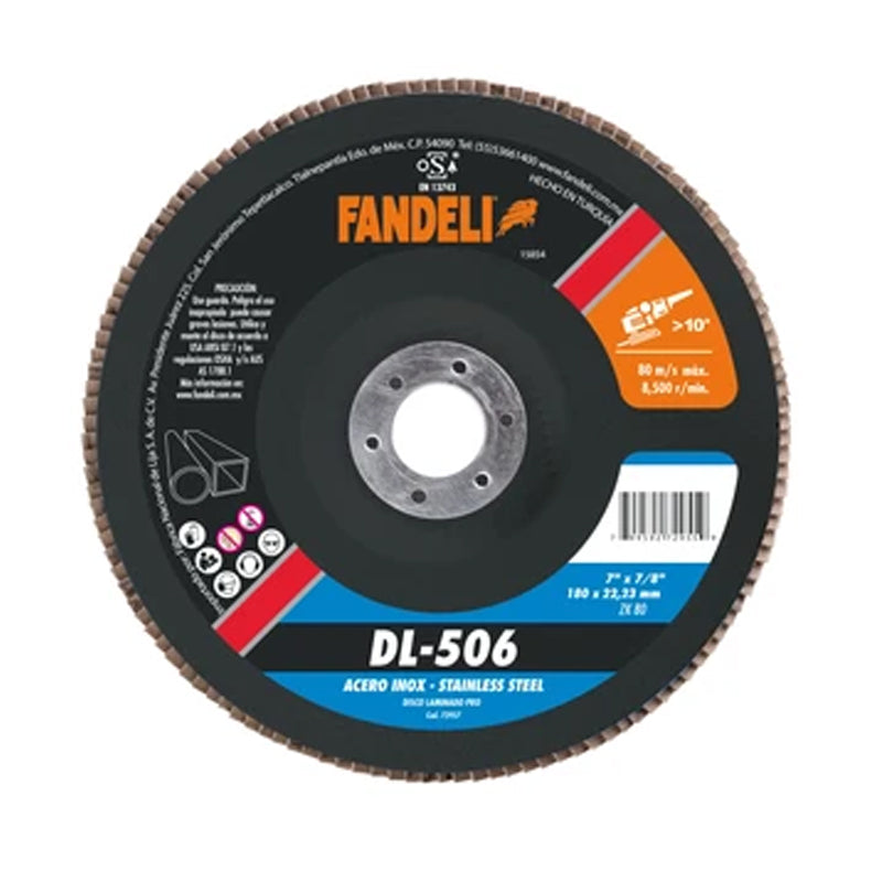 DISCO LAMINADO INOX 7" X 7/8 GRANO 80 DL-506 FANDELI 72957/73739
