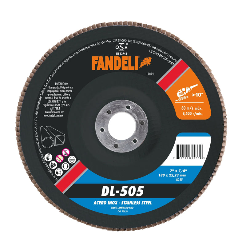 DISCO LAMINADO INOX 7" X 7/8 GRANO 60 DL-505/DL-506 FANDELI 72956/73738