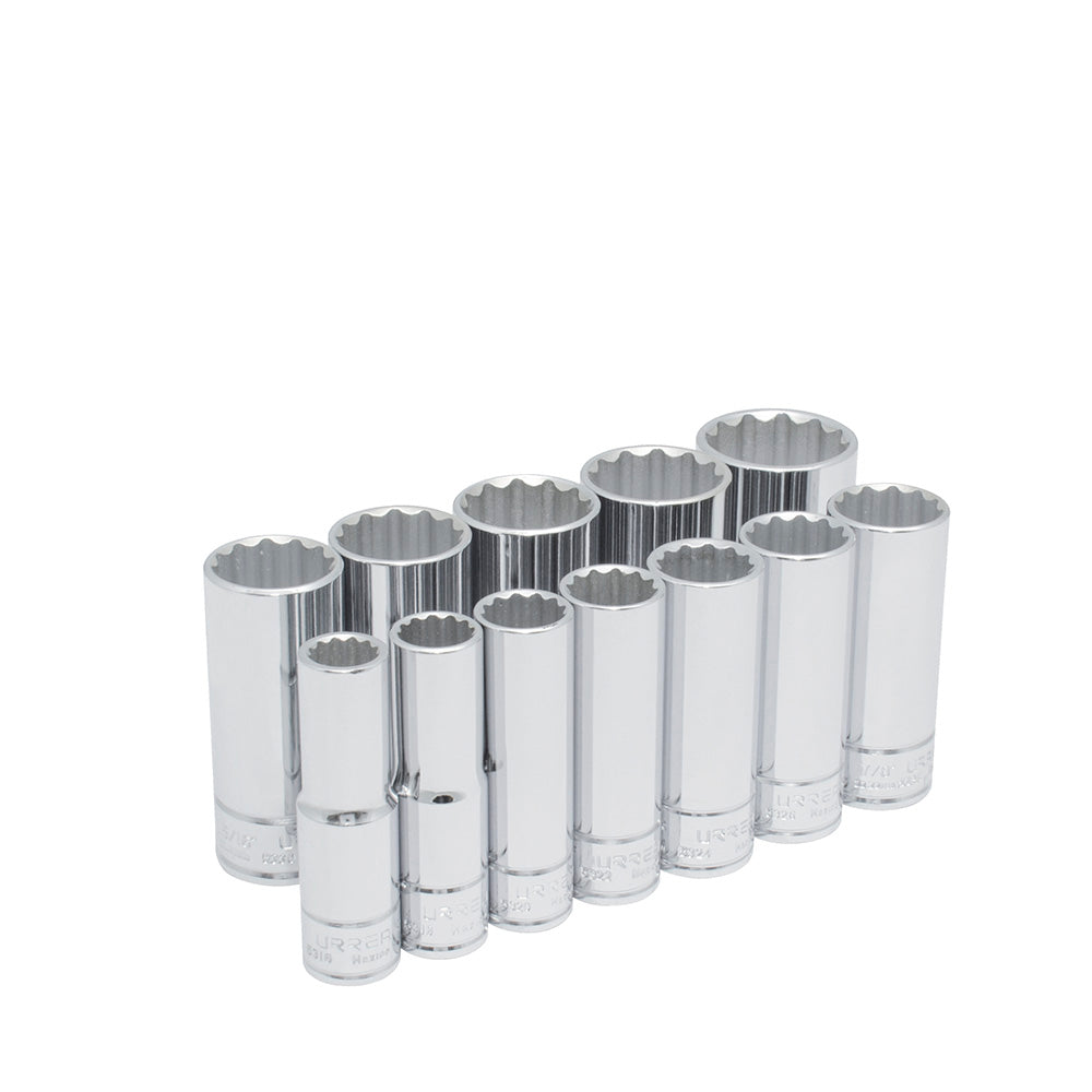 JUEGO DADOS 1/2" 12PUNTAS PULGADAS EN RIEL (12PZAS) URREA 54107