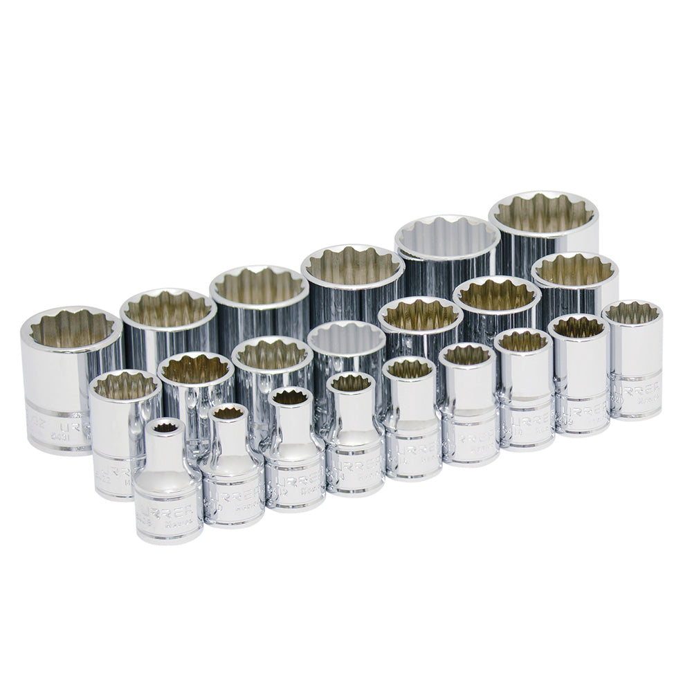 JUEGO DADOS 1/2" 12PUNTAS PULGADAS EN RIEL (22PZAS) URREA 52124
