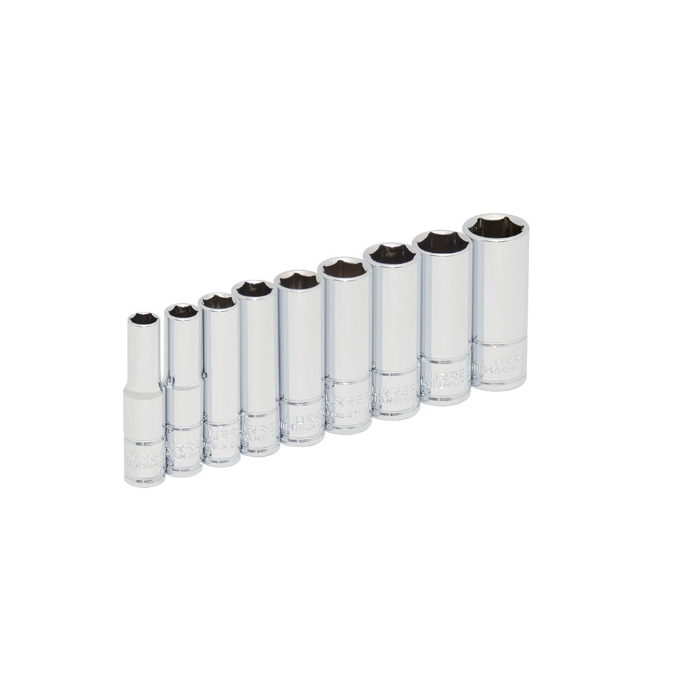 JUEGO DADOS 1/4" 6PUNTAS EN RIEL MILIMETRICO (9PZAS) URREA 47202