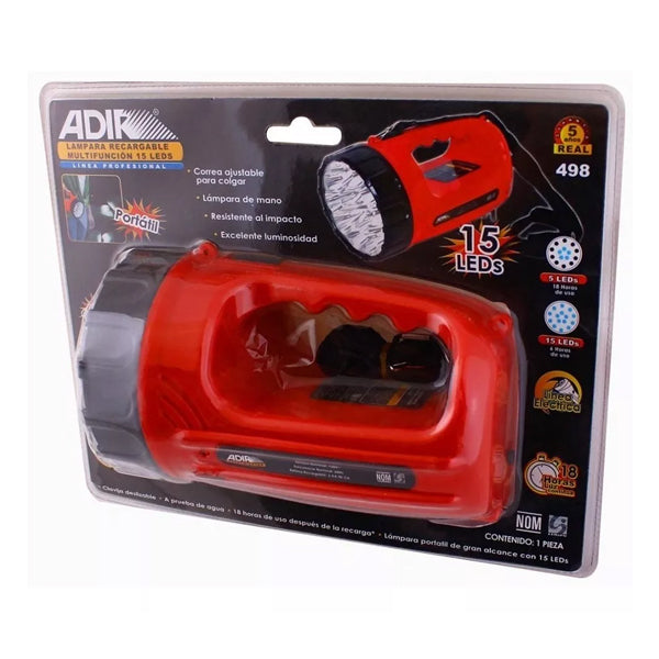 LINTERNA DE MANO RECARGABLE MULTIFUNCION 15 LEDS ADIR 498