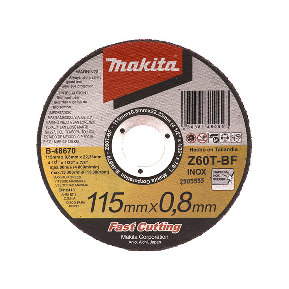 DISCO CORTE METAL E INOX 4-1/2 X 1/32 X 7/8 MAKITA E-11841