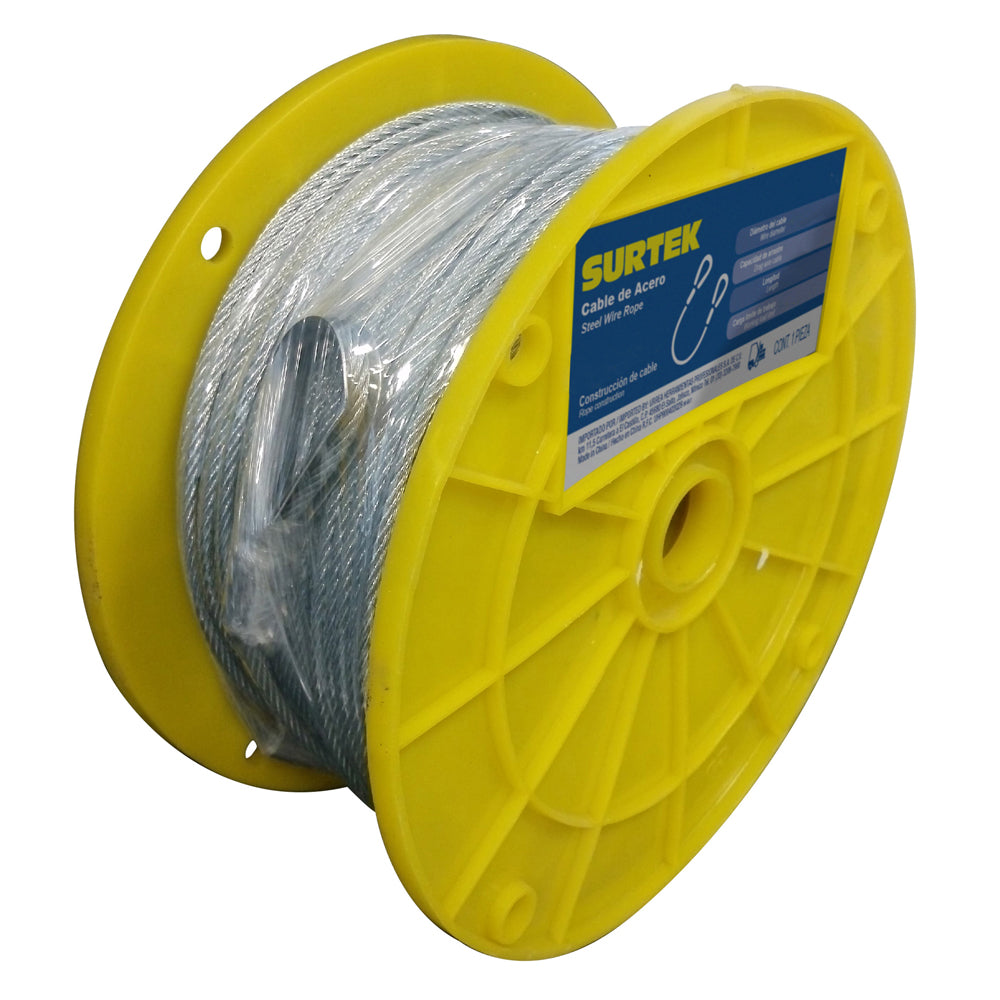 CABLE ACERO GALVANIZADO 7X19 (1/4") CARRETE DE 76 METROS CON GUARDACABOS SURTEK CA218  (M-A)