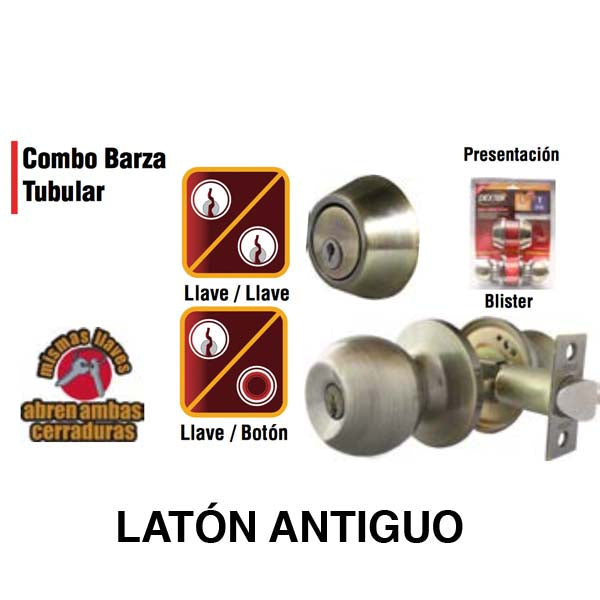 COMBO DEXTER PERILLA Y CERROJO BARZA LLAVE-LLAVE LATON ANTIGUO DEXTER 6831