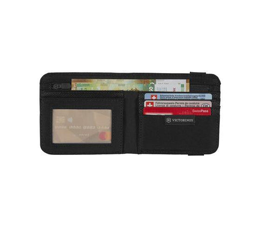 CARTERA NEGRA 2 DOBLECES VELCRO BOLSA INTERIOR NYLON 11 X10cm VICTORINOX 31172501