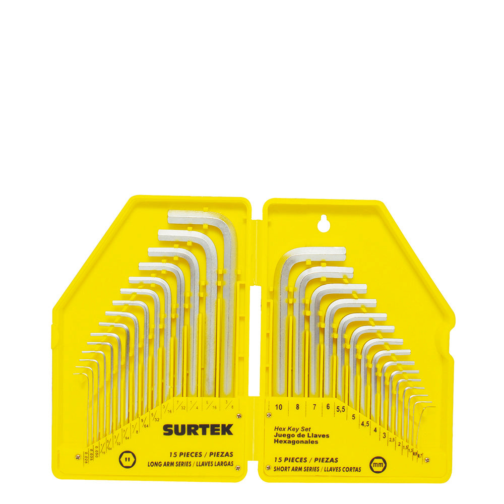 LLAVES ALLEN HEX (JUEGO 30PZ) .28 - 3/8" Y .7 - 10MM SURTEK ALLF30
