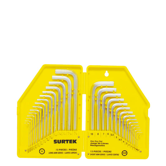 LLAVES ALLEN HEX (JUEGO 30PZ) .28 - 3/8" Y .7 - 10MM SURTEK ALLF30