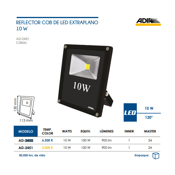 REFLECTOR SUPERPOWER LED EXTRA PLANO 10 W BLANCO ADIR 2450