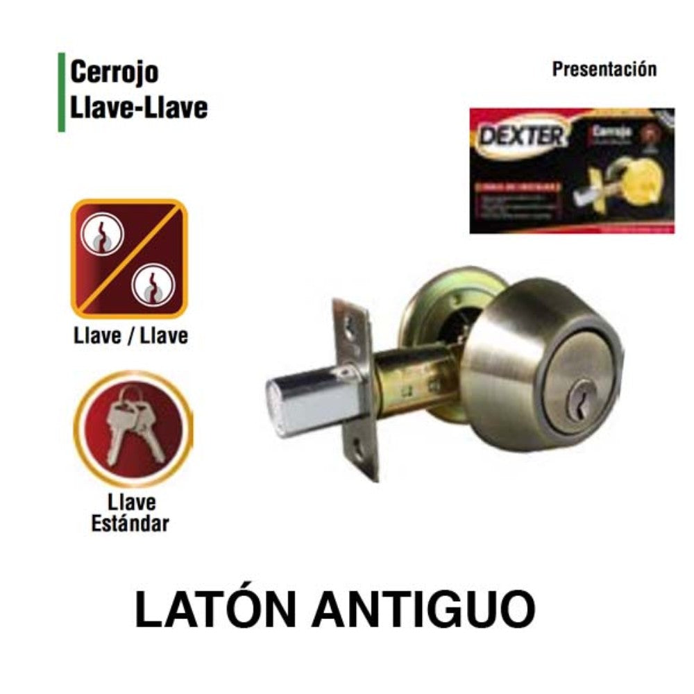 CERROJO LLAVE-LLAVE LATON ANTIGUO (CAJA) DEXTER 6633