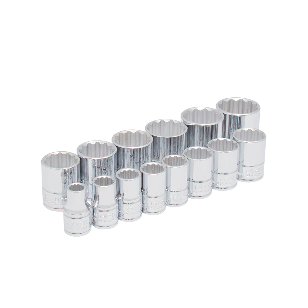 JUEGO DADOS CON ESTUCHE 1/2" 12PUNTAS MILIMETRICO (14PZAS) URREA 5400PAM