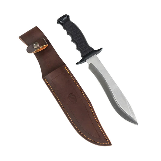 CUCHILLO DE CAZA TACTICAL NEGRO 18 cm (290grs) CON FUNDA DE PIEL MUELA 500915