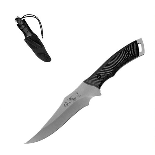 CUCHILLO DE CAZA 15 cm (290grs) MANGO MICARTA GRIS/NEGRO CON FUNDA MUELA 500655-TYPHOON-15W