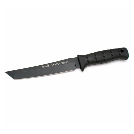 CUCHILLO TACTICO TANTO HOJA 19cm (360grs) MANGO GOMA FUNDA PIEL NEGRA MUELA 500654
