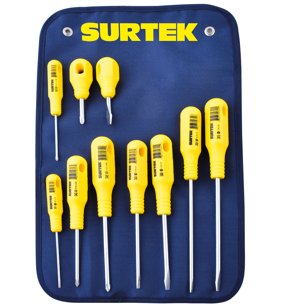 DESTORNILLADORES AMARILLOS (JUEGO 10PZ) COMBINADO SURTEK D400C