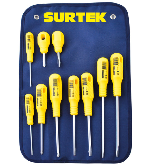DESTORNILLADORES AMARILLOS (JUEGO 10PZ) COMBINADO SURTEK D400C