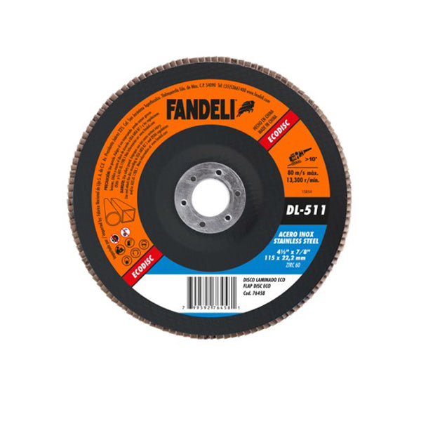DISCO LAMINADO ZIRC Z-60 METAL E INOX 4-1/2" (ECONOMICO) DL-511 FANDELI 76458