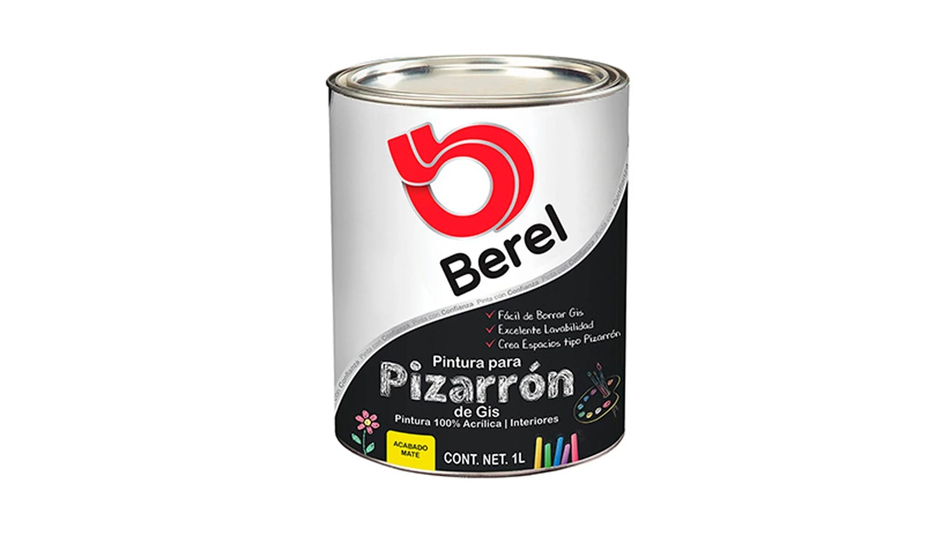 PINTURA PARA PIZARRON DE GIS 100% ACRILICA (NEGRO) 1LT BEREL 4624