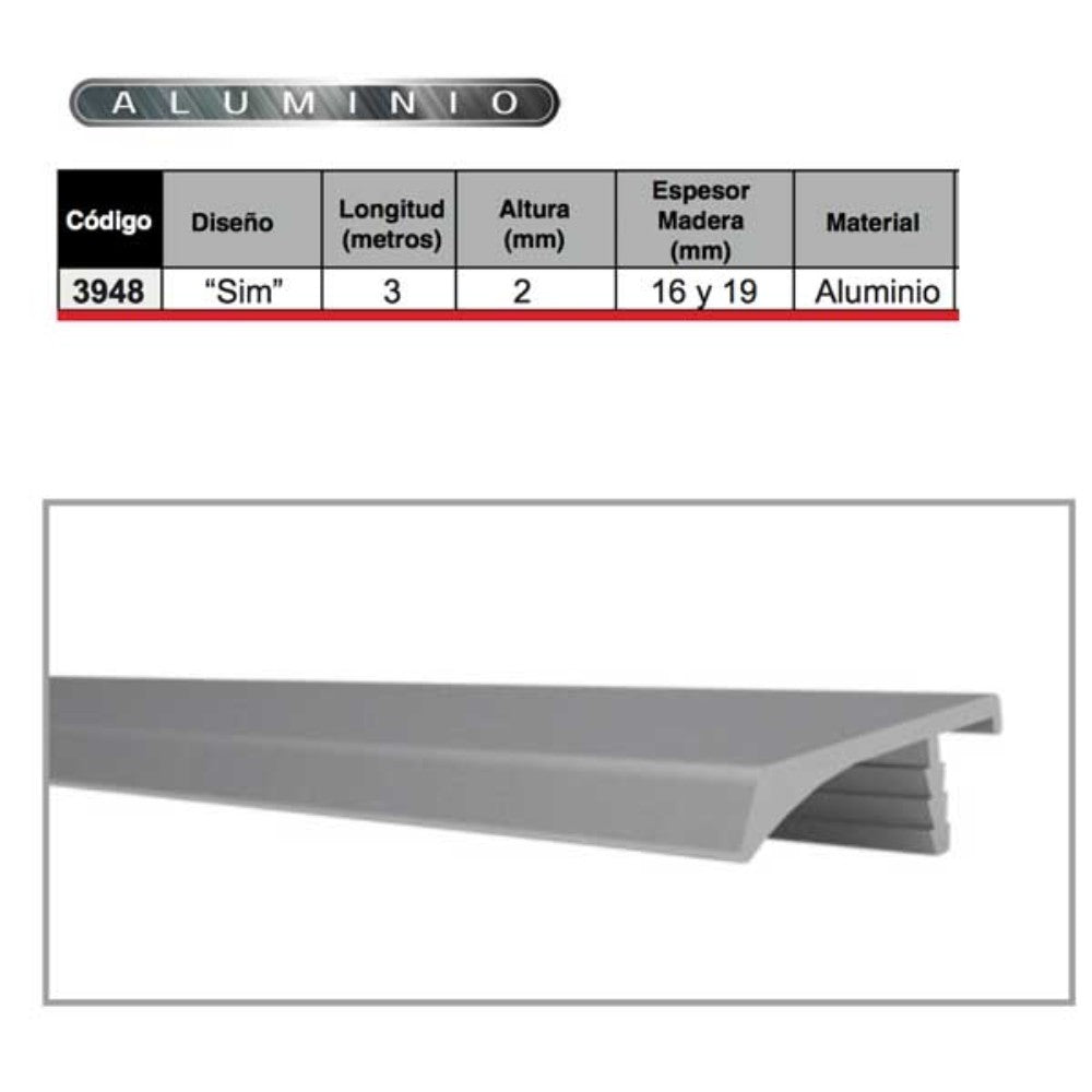 PERFIL JALADERA "SIM" 3m ALUMINIO HANDYHOME 3948