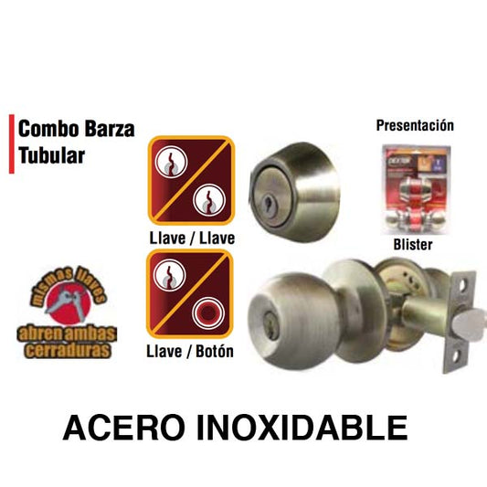 COMBO DEXTER PERILLA Y CERROJO BARZA LLAVE-LLAVE ACERO INOX DEXTER 6832