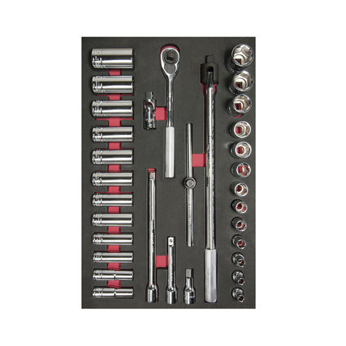 DADOS Y ACCESORIOS (JUEGO 32PZ) 1/2" SAE CORTOS Y LARGOS URREA CH310