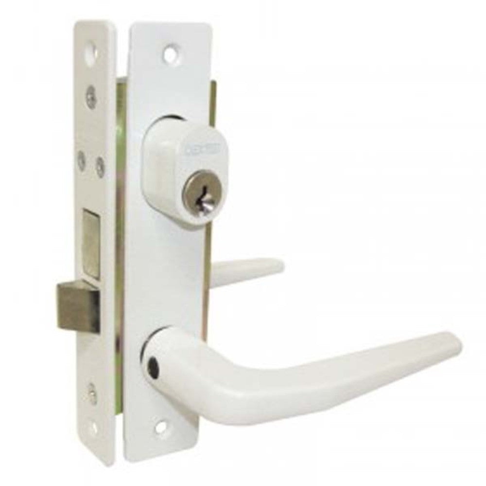 CERRADURA DE MANIJA SERIE 100 PARA ALUMINIO BLANCA DEXTER 2002