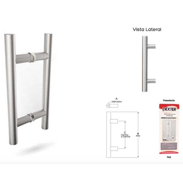 JALADERA "H" 80cm X 32mm X 600mm ENTRE TORNILLOS ACERO INOX DEXTER 2205