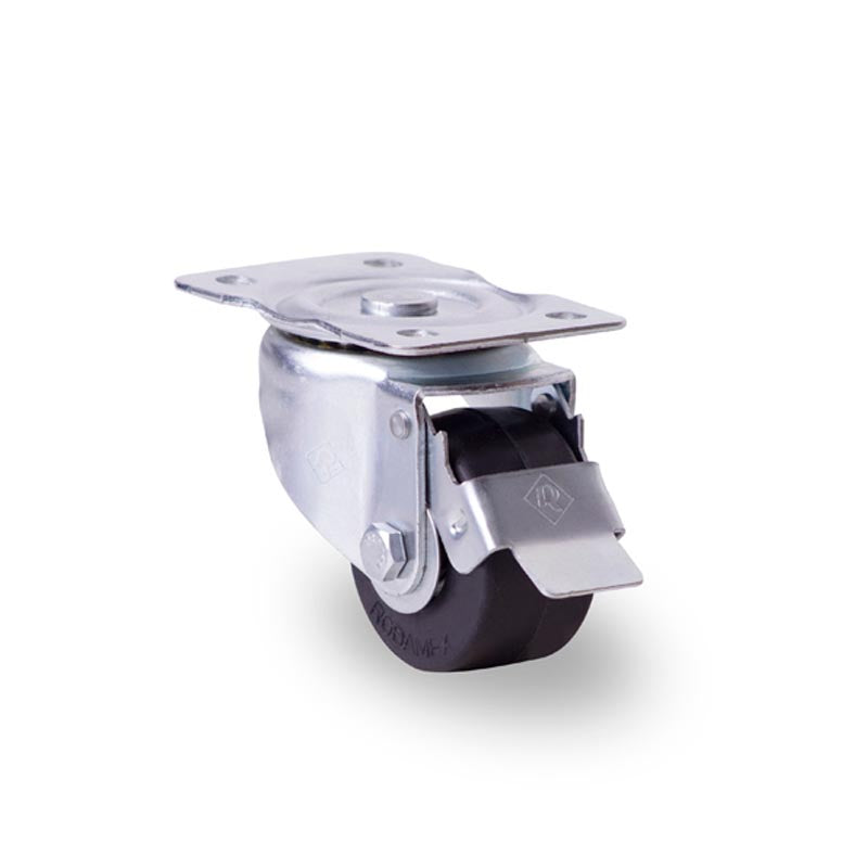 RODAJA INDUSTRIAL 2-1/2" HULE PLACA GIRA Y FRENO PIE BALERO HI64PGBFRT 80kg