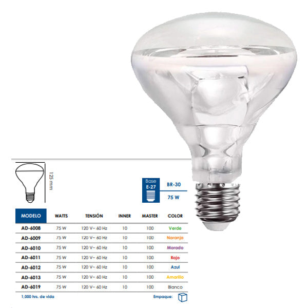 LAMPARA INCANENTE REFLECTOR BR30 75W BLANCO ADIR AD-6019