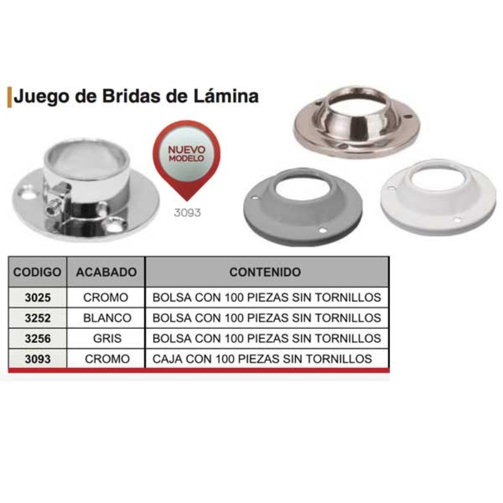 BRIDAS (JUEGO) DE LAMINA NIQUELADA PARA TUBO DE 1" HANDYHOME 3025