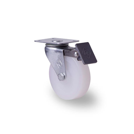 RODAJA 3" POLIETILENO PLACA GIRA Y FRENO INOX HT765FRPOLG 40kg