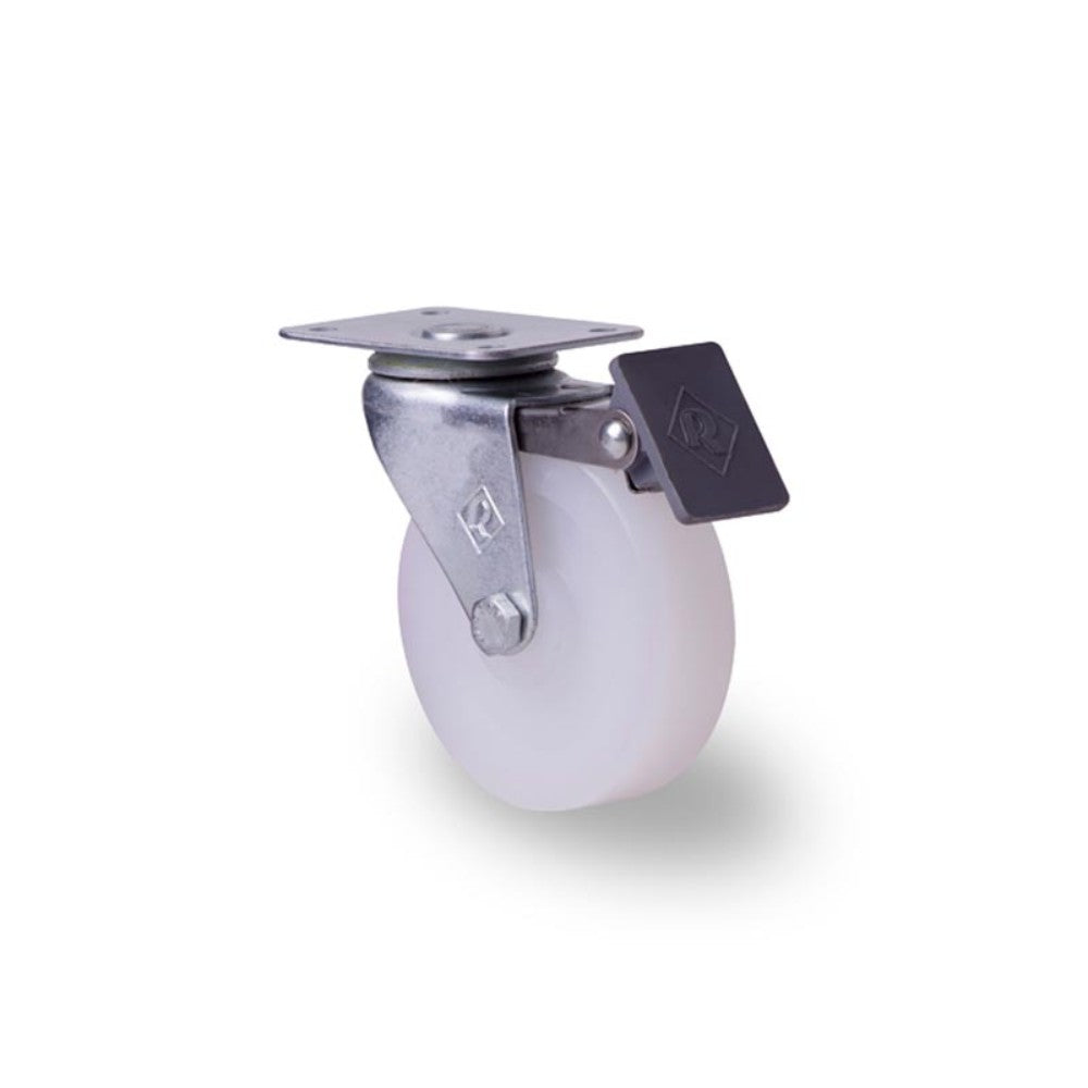 RODAJA 3" POLIETILENO PLACA GIRA Y FRENO INOX HT765FRPOLG 40kg