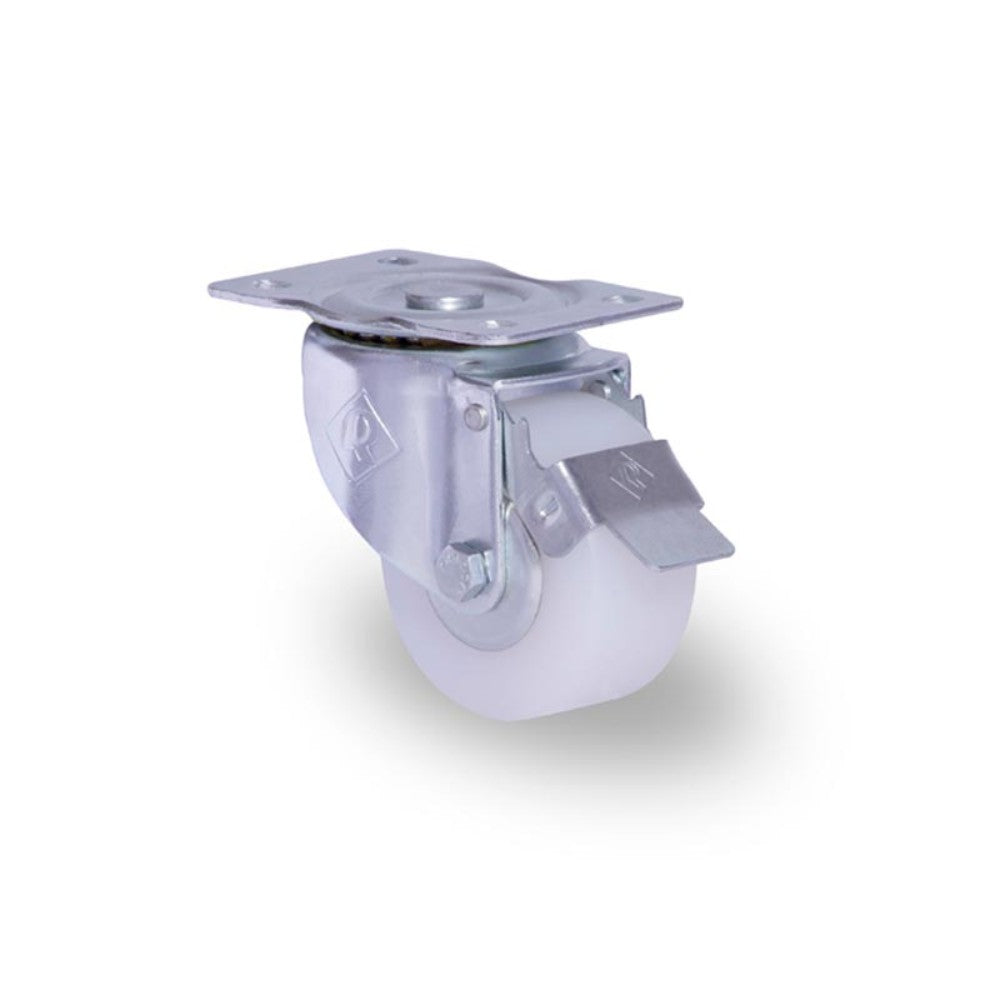 RODAJA INDUSTRIAL 3" POLIETILENO PLACA GIRATORIA Y FRENO PIE BALERO HI76PGBFRPOLT 130kg
