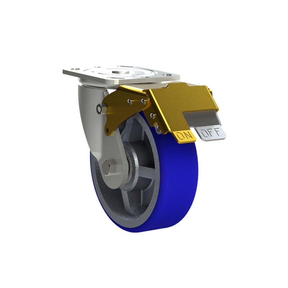 RODAJA INDUSTRIAL 6" POLIURETANO PLACA GIRA SOLDADA Y FRENO HIP152PGSRXAFT 475kg