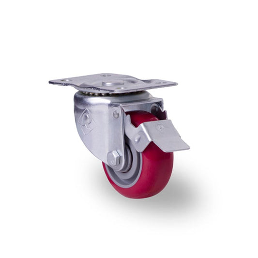 RODAJA INDUSTRIAL 3" POLIURETANO PLACA GIRATORIA Y FRENO PIE BALERO HIP76PGFRGAT 90kg