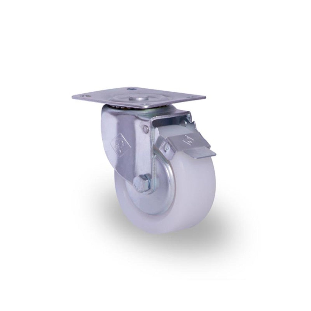 RODAJA INDUSTRIAL 4" POLIETILENO PLACA GIRA Y FRENO PIE BALERO HI101PGBFRPOLT 160kg