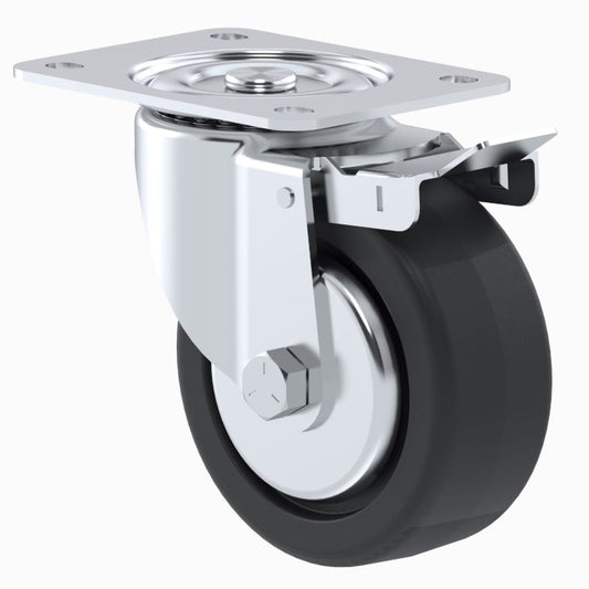 RODAJA INDUSTRIAL 4" HULE PLACA GIRA Y FRENO PIE BALERO HI101PGBFRT 140kg