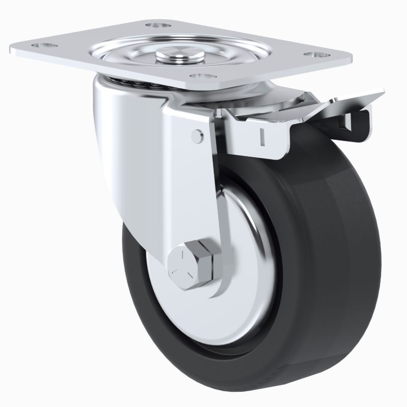 RODAJA INDUSTRIAL 4" HULE PLACA GIRA Y FRENO PIE BALERO HI101PGBFRT 140kg