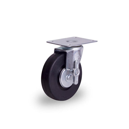 RODAJA ANDAMIO 6" HULE PLACA GIRATORIA Y FRENO MARIPOSA BALERO. HI1525FGA 125kg