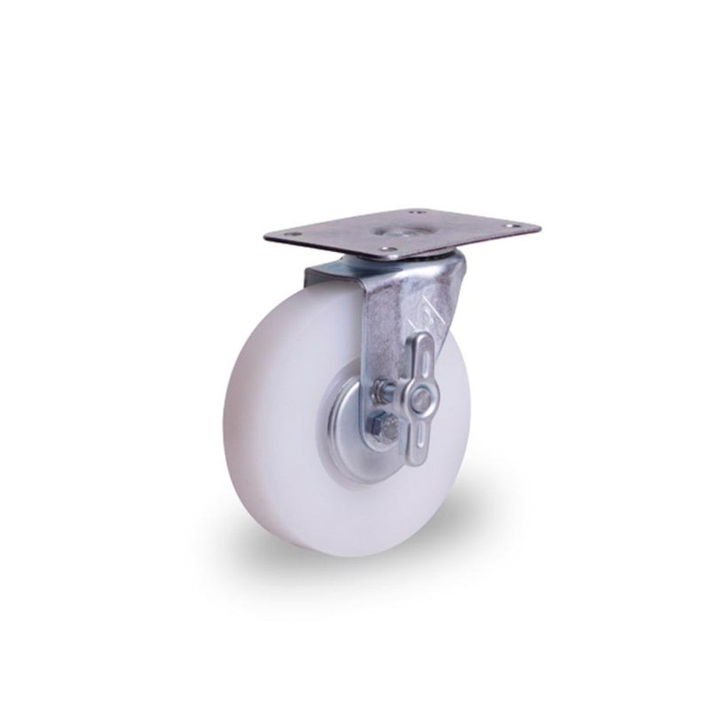 RODAJA ANDAMIO 6" POLIETILENO PLACA GIRATORIA Y FRENO MARIPOSA BALERO HI1525FPOL 150kg
