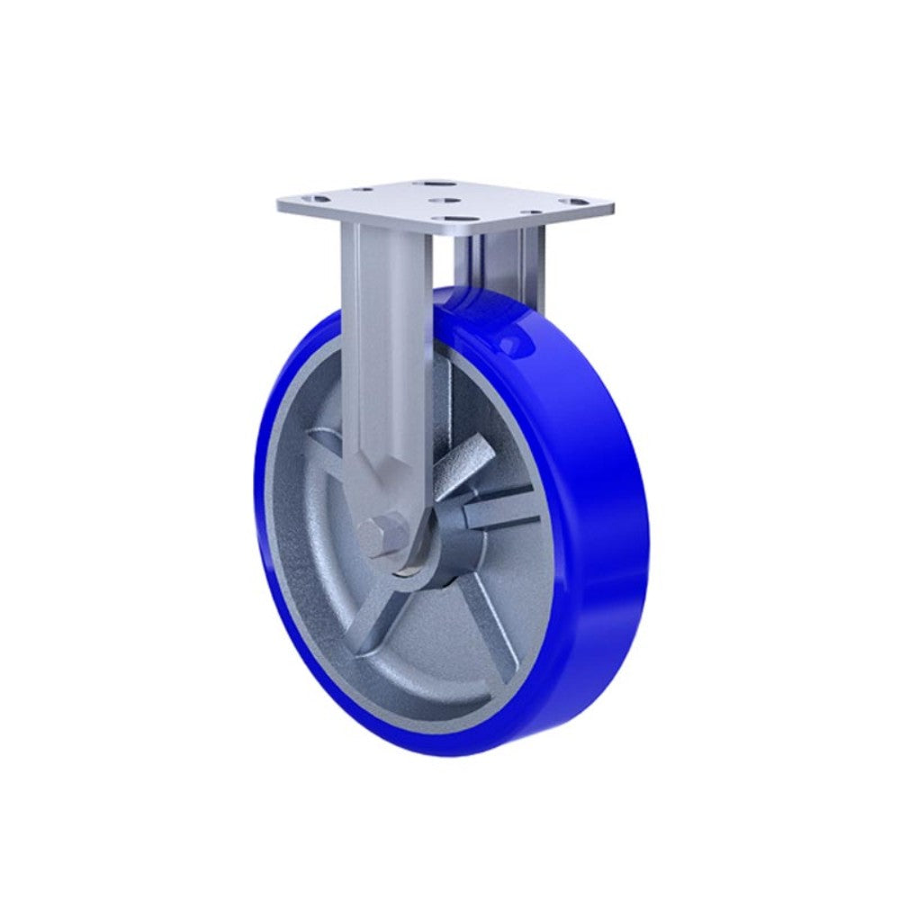 RODAJA INDUSTRIAL 8" POLIURETANO PLACA FIJA SOLDADA RIN DE ALUMINIO BALERO HIP203PFSRLA 540kg