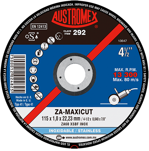 DISCO CORTE INOX 4-1/2 X.040 X 7/8 MAXI-CUT AUSTROMEX 292