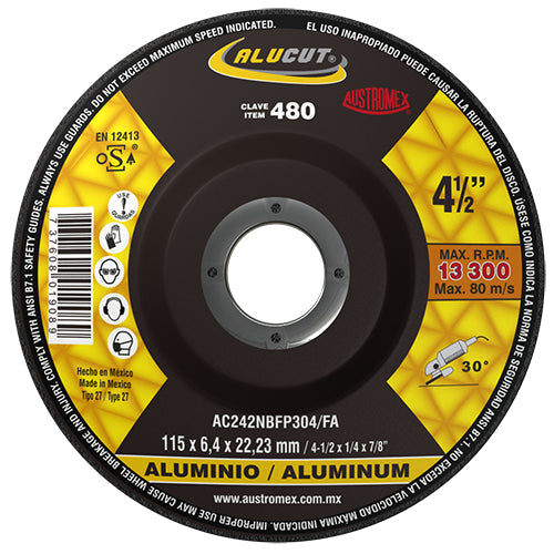 DISCO DESBASTE ALUMINIO 4-1/2" X 1/4" X 7/8" ALLCUT AUSTROMEX 480