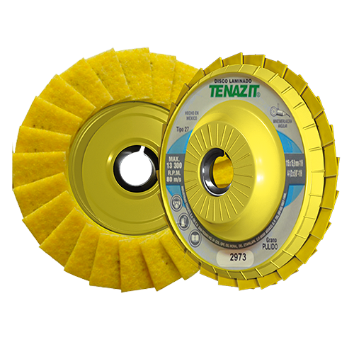 DISCO LAMINADO FIELTRO INOX 4-1/2 X 5/8 (RECORTABLE)(AMARILLO)  AUSTROMEX 2973