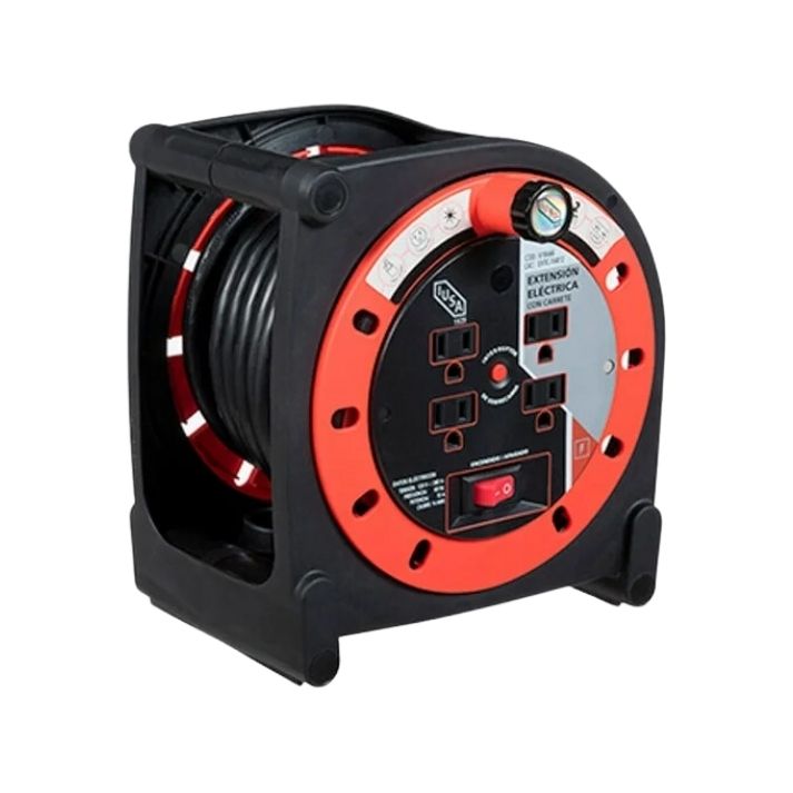 EXTENSION ELECTRICA CON CARRETE 14AWG 12mts CON INTERRUPTOR SOBRECARGA IUSA 616666